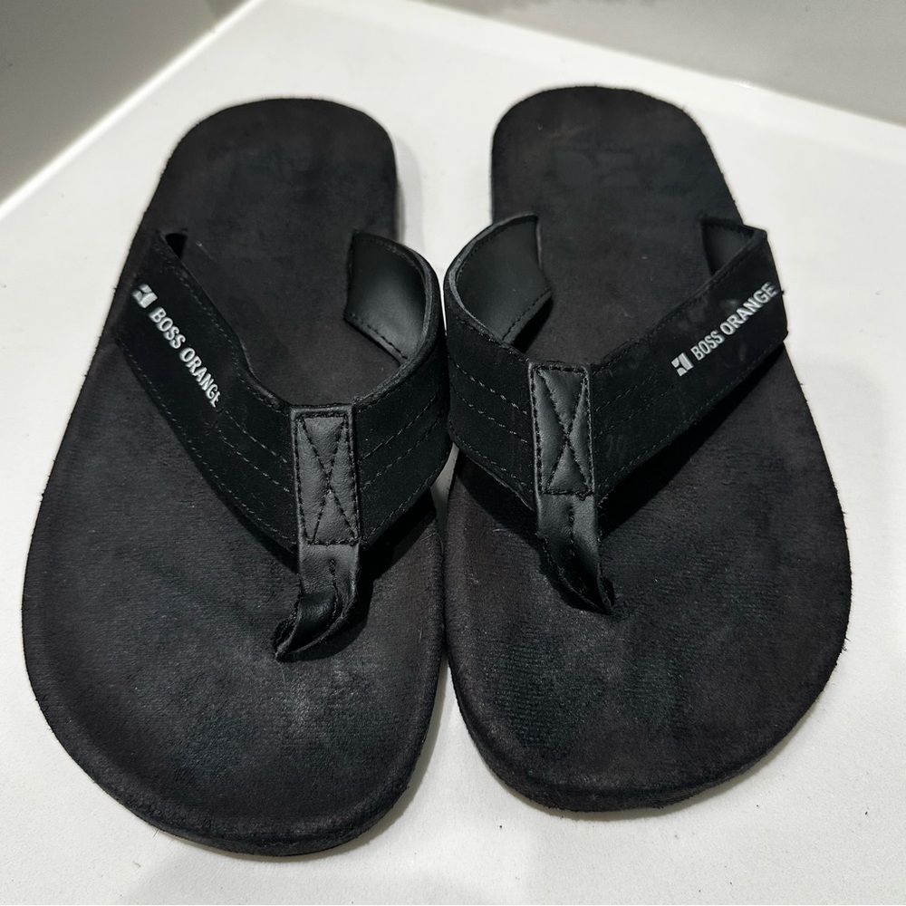 Vintage Hugo Boss Orange Mens  Flip Flops Black Size 41/42 US 8/9 Beach Pool